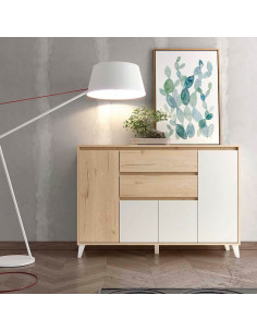 Aparador pequeño Kari, roble y blanco