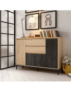 Aparador pequeño Kari, roble y blanco 2