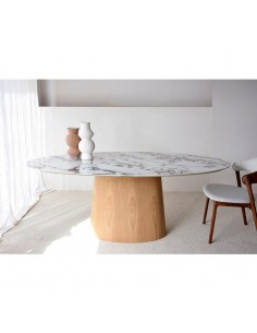 Mesa ovalada de fresno y cerámica Rastrel