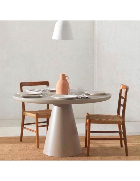 Mesa redonda de comedor lacada Libra taupé