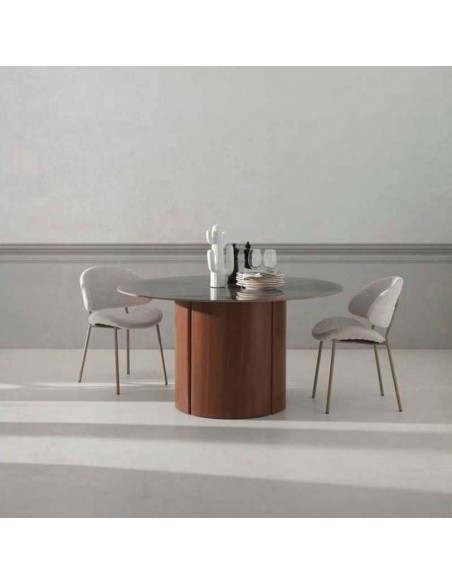 Mesa redonda de nogal y cerámico Viviana