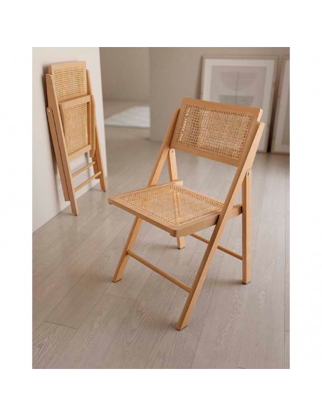 Silla plegable de madera y ratán Clío
