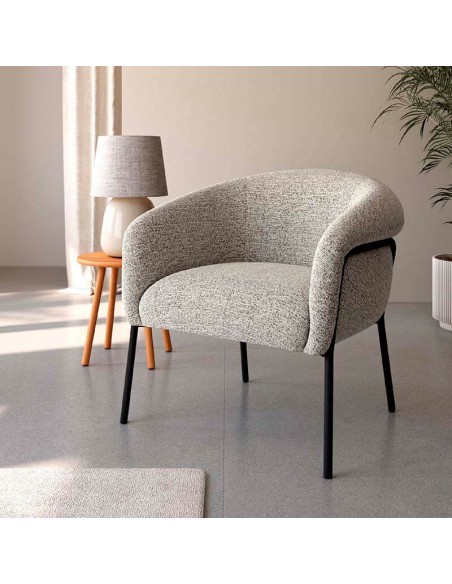 Butaca de diseño curvo Nora, tapizado jaspe