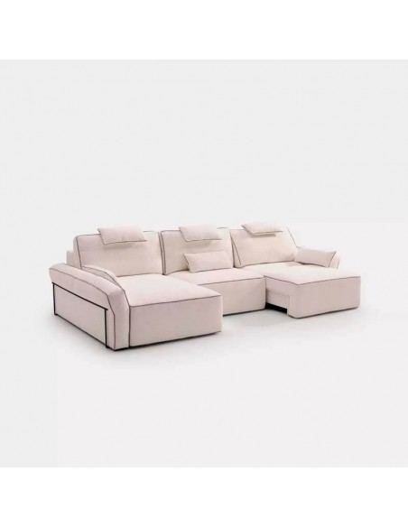 Sofá chaiselongue con carro deslizante y arcones Dinra