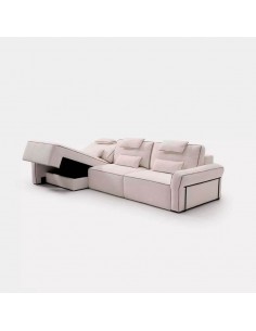 Sofá chaiselongue con carro deslizante y arcones Dinra