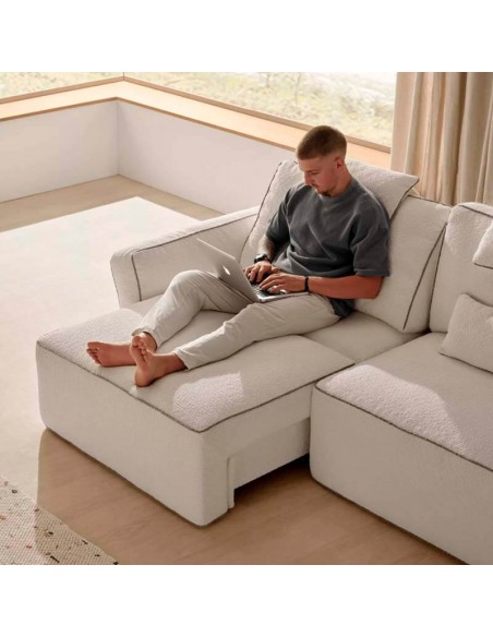 Sofá chaiselongue con carro deslizante y arcones Dinra